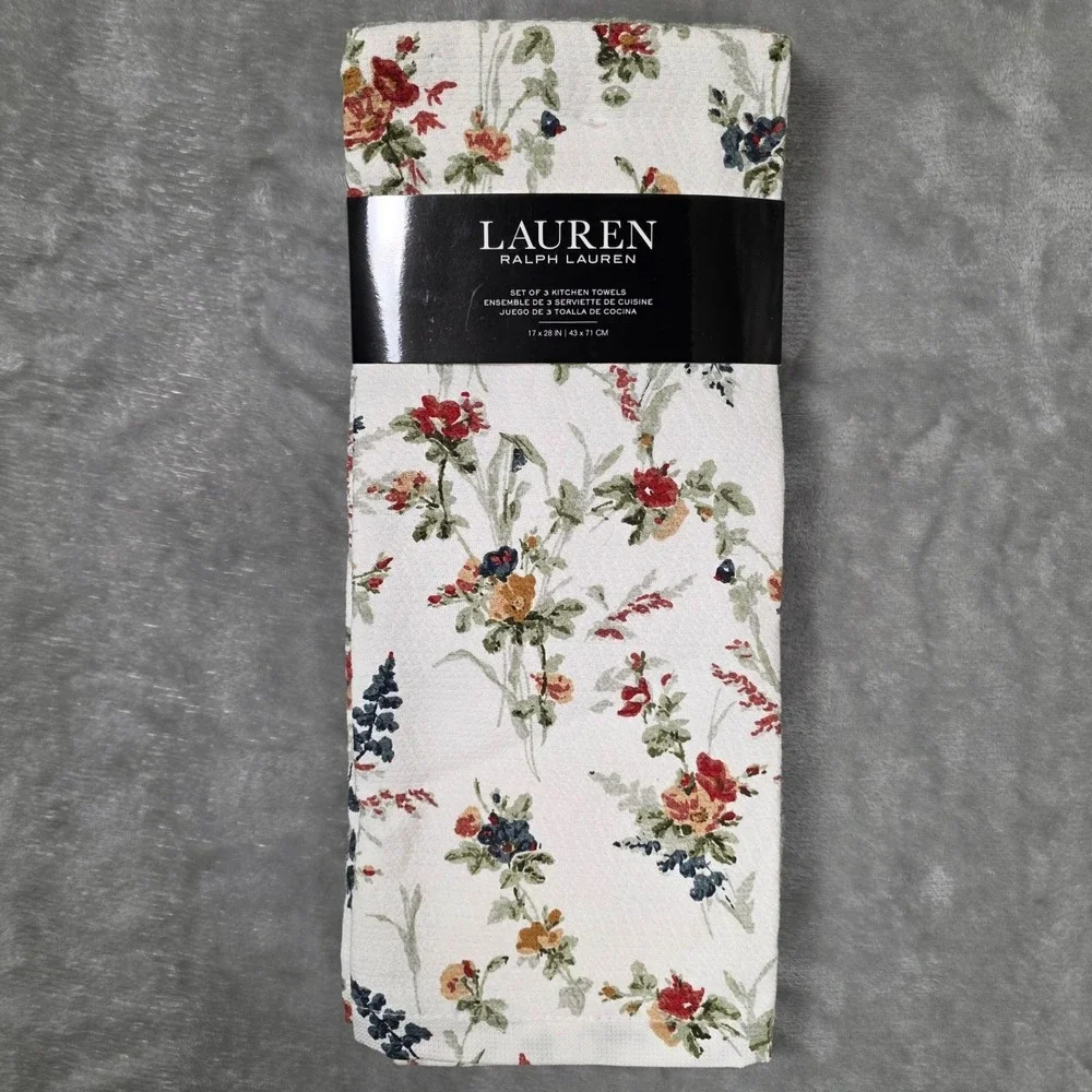 Lauren Ralph Lauren Kitchen Towels Bennet Floral 3pk 17x28 Multicolor NEW Cotton